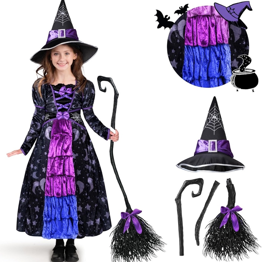 NWT Spooktacular Creations Halloween Child Girl Purple Witch Costume Size Small
